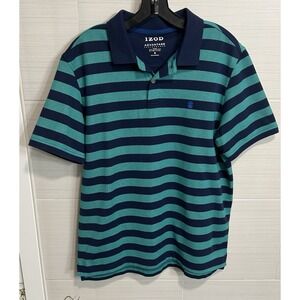 Izod Advantage Performance Stretch Blue Green Stripe Polo Shirt M, Golf Office